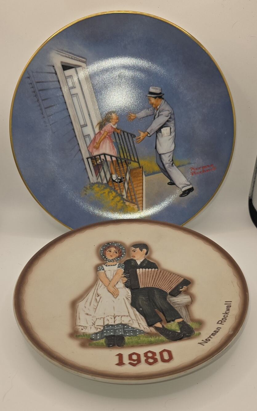 Norman Rockwell 1980 We Missed You Daddy & Lovers Collector Plates 2pc Lot